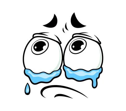 Cartoon sad and crying face with tearful eyes Stock Illustration