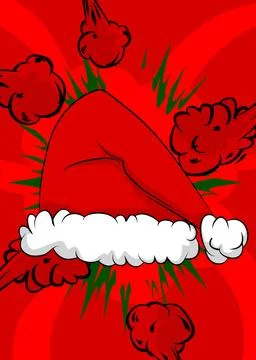Cartoon Santa Hat, comic book Christmas, Holiday. Retro vector comics pop a.. Illustrazione stock