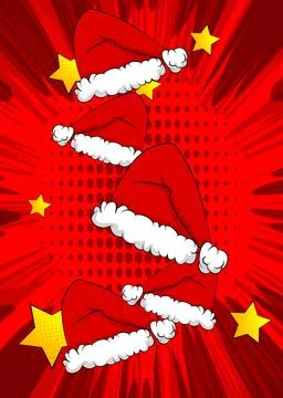 Cartoon Santa Hat, comic book Christmas, Holiday. Retro vector comics pop a.. Stock Illustration
