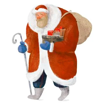 Cartoon Santa with present box Stock Illustration