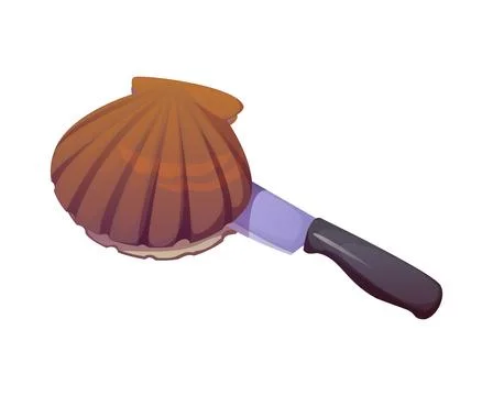 Cartoon scallop shell with kitchen knife cooking Stock Illustration