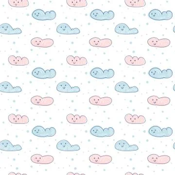 Cartoon scandinavian seamless pattern. Vector landscape with clouds and イラスト素材