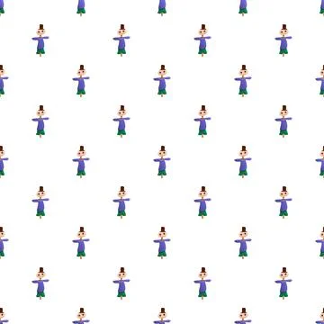 Cartoon scarecrow characters seamless pattern on white background Stock Illustration