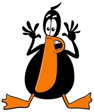Cartoon scared or surprised black duck animal character イラスト素材
