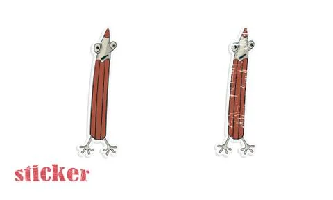 Cartoon scared pencil. Vector illustration in the form of a sticker. Illustrazione stock