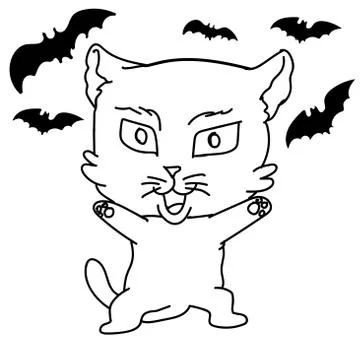 Cartoon Scary cat-Vector Sketch Stock Illustration