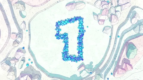 Cartoon Scene: Digit 1 Made of of Colorful Balls Falling into Stone Canyon Stock Footage 253298244