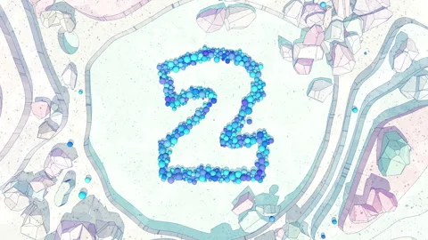 Cartoon Scene: Digit 2 Made of of Colorful Balls Falling into Stone Canyon Stock Footage 253296125