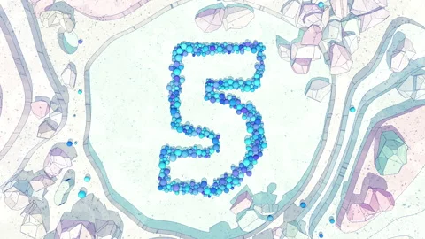 Cartoon Scene: Digit 5 Made of of Colorful Balls Falling into Stone Canyon Stock Footage 253288453