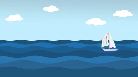 cartoon scene - ocean water waves with s... | Stock Video | Pond5
