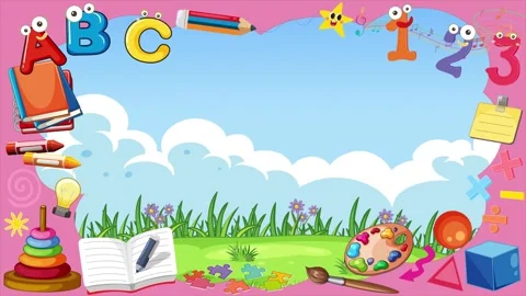 Cartoon School Background Loop with Animated Frame and Copy Space Stock Footage 346270591