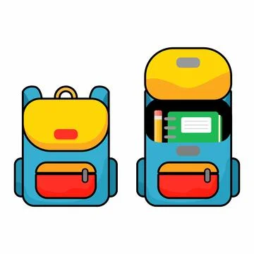 Cartoon School Backpack Set Vector Illustration. Closed and open school bac.. Stock Illustration