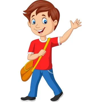 Cartoon school boy with backpack and waving Stock Illustration