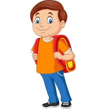 Cartoon school boy with a backpack Illustrazione stock