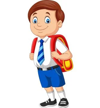 Cartoon school boy in uniform with backpack Illustrazione stock