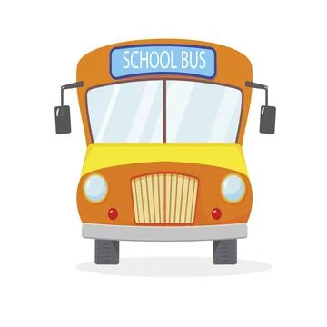 Cartoon school bus front view. Flat design. Stock Illustration