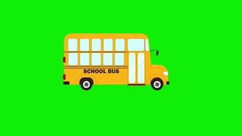 Cartoon school double decker bus moving animation green screen background 4k Stock Footage 282734136
