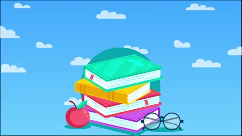 Cartoon School Elements Falling to Down Stock Footage 232197813