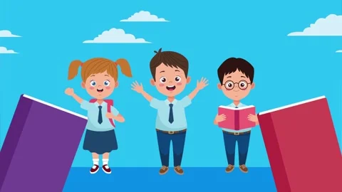 Cartoon school students characters with textbooks and backpacks animation. 動画素材 339071160