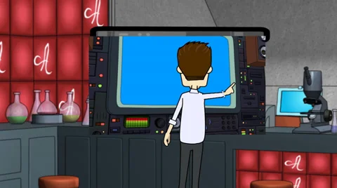 Cartoon Scientist at Control Panel Video stock 34281787