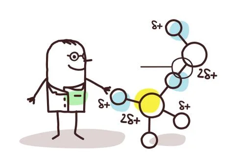 Cartoon scientist with molecule Stock Illustration