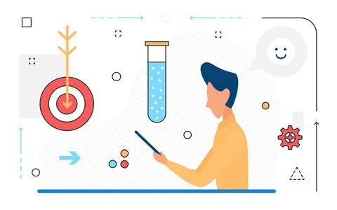 Cartoon scientist searching for solution Stock Illustration