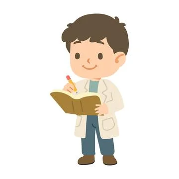 Cartoon of Scientist Taking Notes Stock Illustration