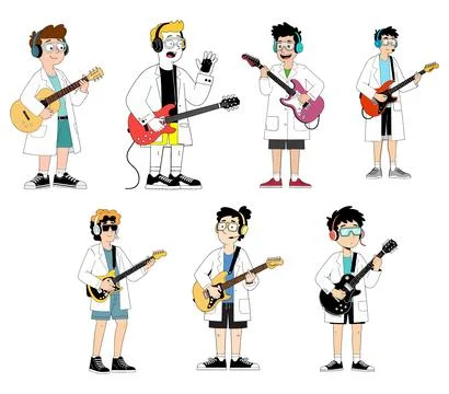 Cartoon Scientists Playing Guitars Stock Illustration