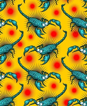 Cartoon Scorpion pattern seamless. crazy linear terrestrial arachnid backgrou Illustrazione stock