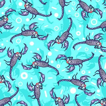 Cartoon Scorpion pattern seamless. crazy linear terrestrial arachnid backgrou Stock Illustration
