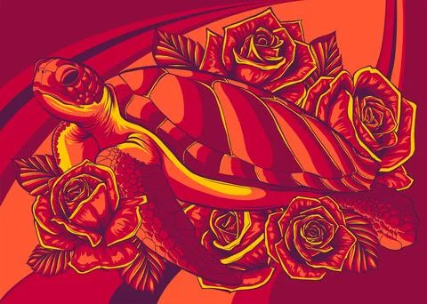 Cartoon Sea Turtle. Vector Illustration of Eretmochelys Imbricata Stock Illustration