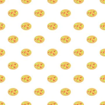 Cartoon seafood pizza pattern on white background Illustrazione stock