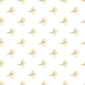 Cartoon seagulls forming a repeating pattern on white background Stock Illustration