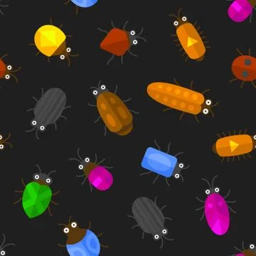 Cartoon Seamless Insects Background. Bugs Pattern. Vector Stock Illustration