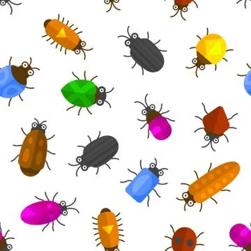 Cartoon Seamless Insects Background. Bugs Pattern. Vector 스톡 일러스트