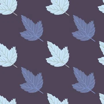 Cartoon seamless leaves pattern with simple nature botanic shapes. Pale purpl 스톡 일러스트