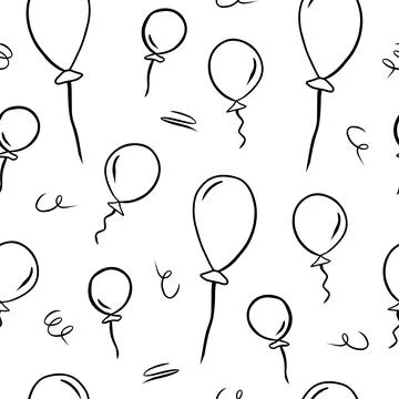 Cartoon seamless pattern with balloons isolated on white background. Simple d Stock Illustration