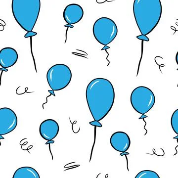 Cartoon seamless pattern with blue balloons isolated on white background. Sim Stock Illustration