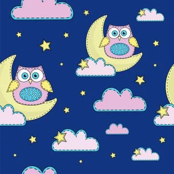 Cartoon Seamless Pattern Color Vector Illustration NIGHT OWL Stock Illustration