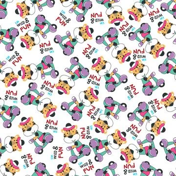 Cartoon seamless pattern of cute bear riding Scooter . Stock Illustration