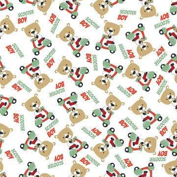 Cartoon seamless pattern of cute bear riding Scooter . Stock Illustration