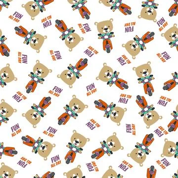 Cartoon seamless pattern of cute bear riding Scooter . 스톡 일러스트