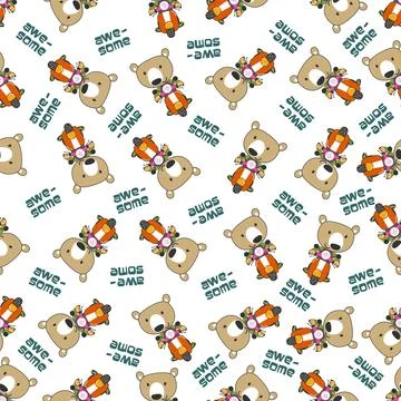 Cartoon seamless pattern of cute bear riding Scooter . 스톡 일러스트