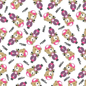 Cartoon seamless pattern of cute bear riding Scooter Stock Illustration