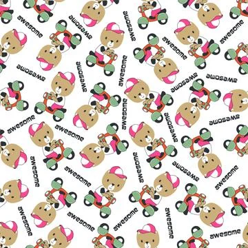 Cartoon seamless pattern of cute bear riding Scooter . Stock Illustration