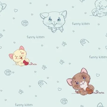 Cartoon seamless pattern with cute  cats Stock Illustration
