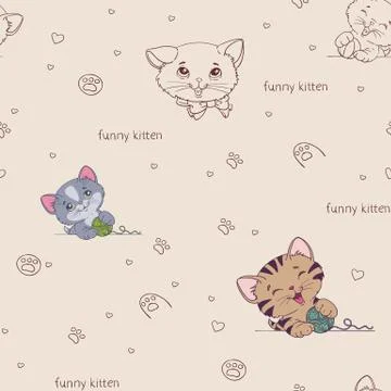 Cartoon seamless pattern with cute  cats Stock Illustration