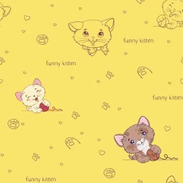 Cartoon seamless pattern with cute  cats Illustrazione stock