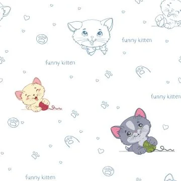 Cartoon seamless pattern with cute  cats Stock Illustration