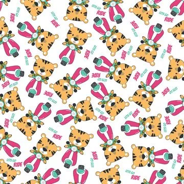 Cartoon seamless pattern of cute tiger riding Scooter Stock Illustration